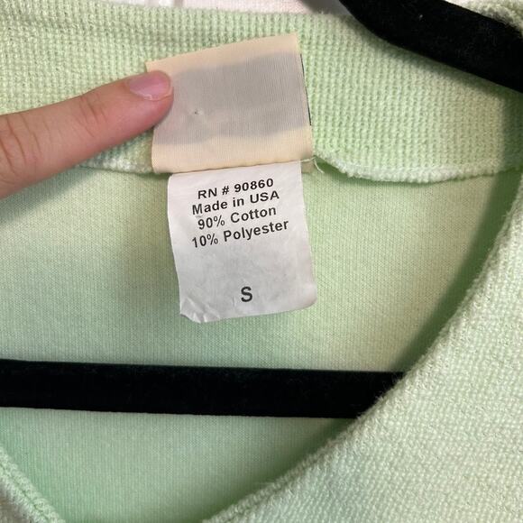 Vintage Art to Wear Dragonfly Cardigan S Sage Green Botanical Print Nature Retro - Picture 6 of 10